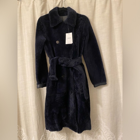 Theory lamb leather shearling fur trench coat new NWT - Picture 5 of 12
